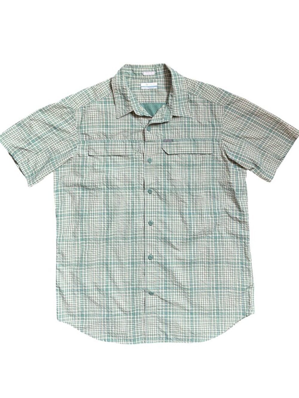Columbia PFG Green Plaid Men's Size M Vented Fishing Hiking Outdoor Shirt Pocket